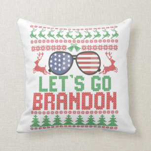Let's Go Brandon Funny Ugly Christmas Sweater Throw Pillow