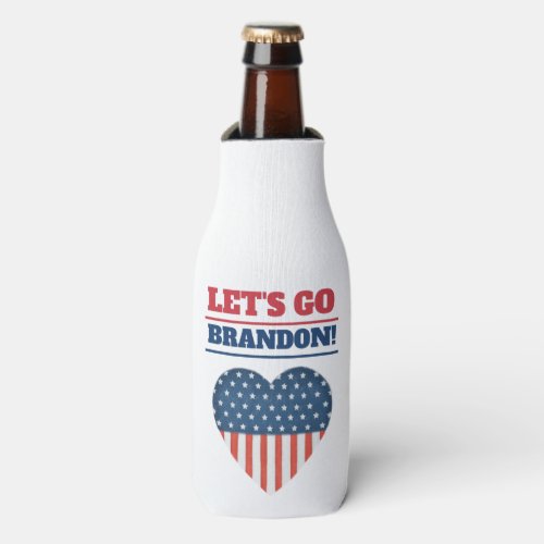 Lets Go Brandon Heart American Flag Bottle Cooler