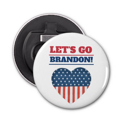 Lets Go Brandon Heart American Flag Bottle Opener