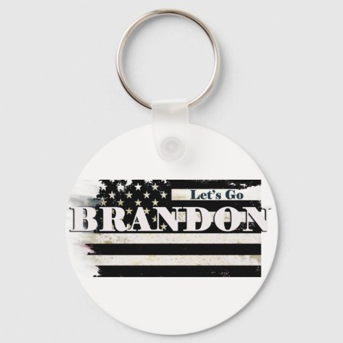 Lets go Brandon on a Black  White Flag  Keychain