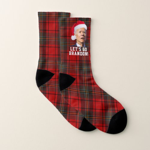 Lets Go Brandon Plaid Christmas Design Socks