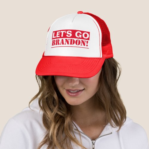 Lets Go Brandon Red And White Trucker Hat
