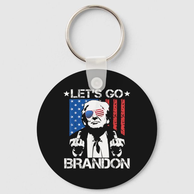 Lets Go Brandon Trump Middle Finger Flag  Keychain (Front)