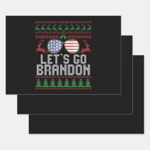 Let's go Brandon Ugly Christmas Sweater Patriotic Wrapping Paper Sheets