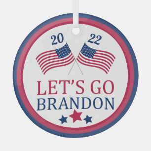 Let's Go Brandon USA Patriotic Flag Christmas Glass Ornament