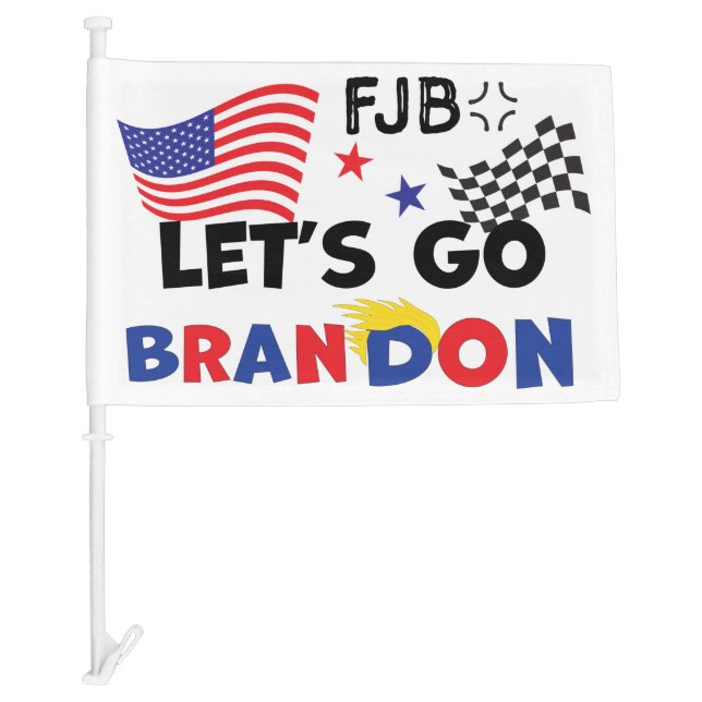 LETS GO BRANDON with TRUMP Hair Car Flag (Front)