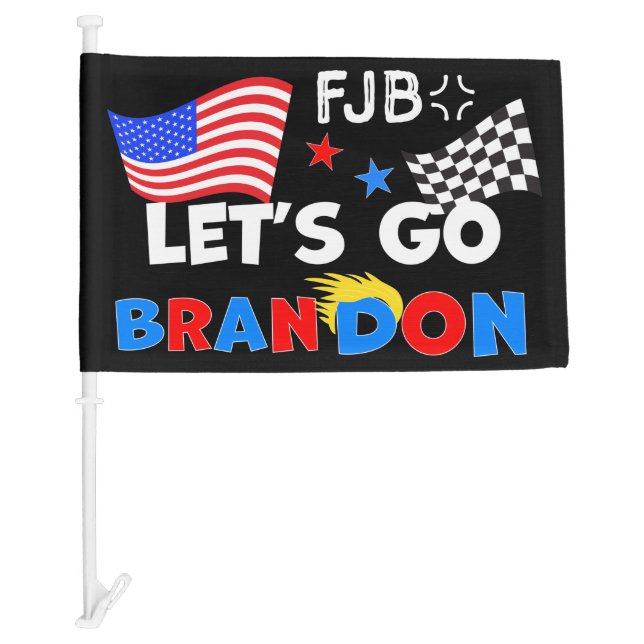 LETS GO BRANDON with TRUMP Hair Car Flag (Front)