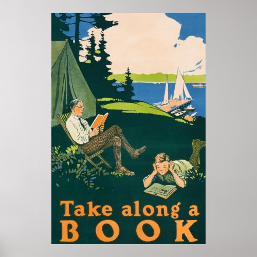 Lets go camping and read a book poster