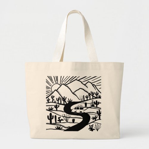 Lets go camping Camper Vanlife Desert Mountains Large Tote Bag