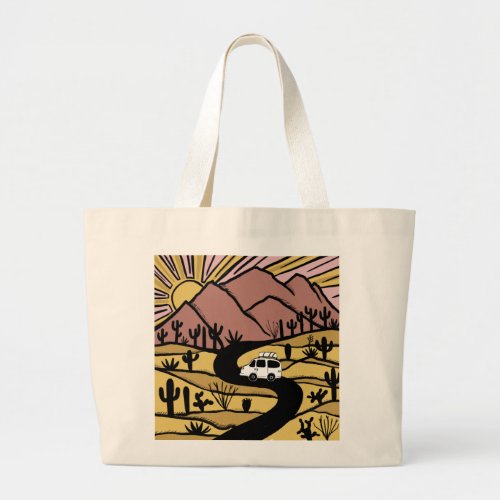 Lets go camping Camper Vanlife Desert Mountains Large Tote Bag