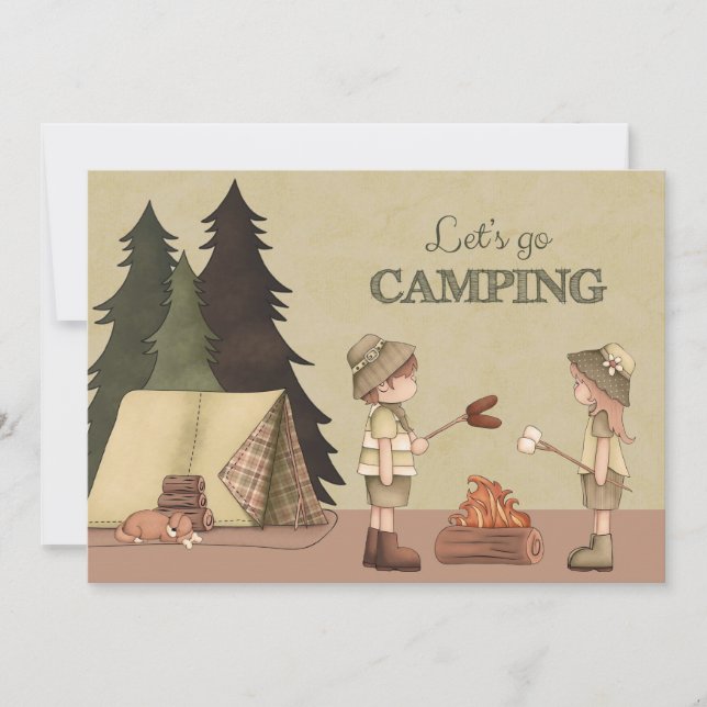 Let's Go Camping - campers, campfire, tent Invitation (Front)