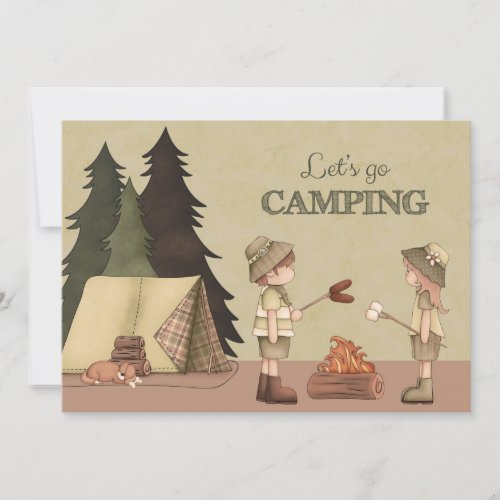 Lets Go Camping _ campers campfire tent Invitation
