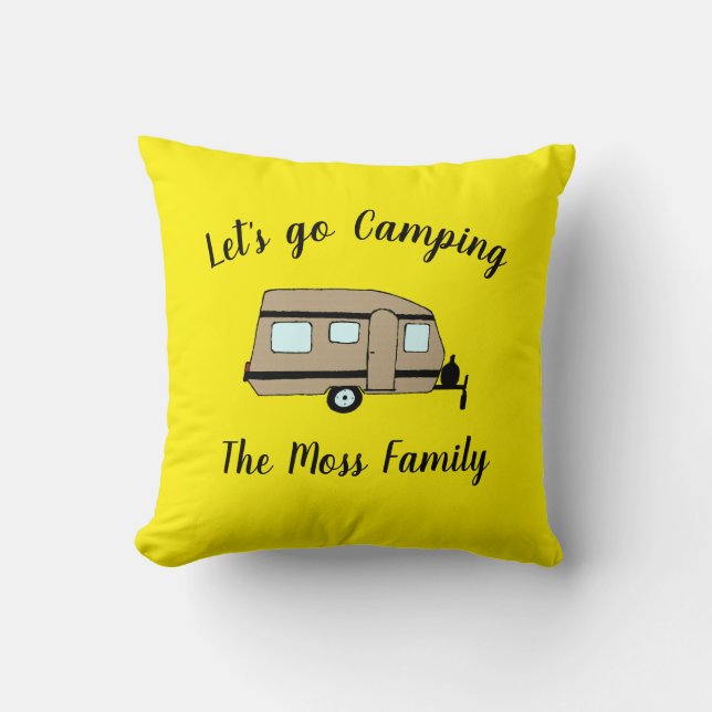 Let's Go Camping Cute Camper Throw Pillow (Front)