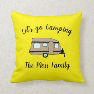 Let's Go Camping Cute Camper Throw Pillow