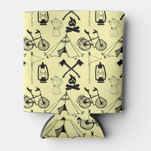 Lets go camping pattern can cooler