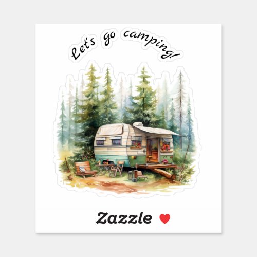 Lets Go Camping Retro Camper Sticker