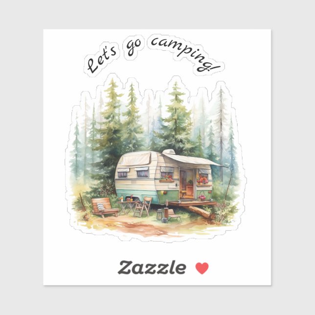 Let's Go Camping Retro Camper Sticker (Sheet)