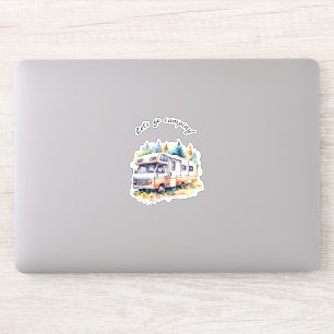 Let's Go Camping Retro Camper Sticker