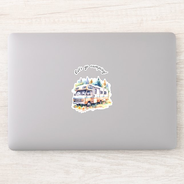Let's Go Camping Retro Camper Sticker (Computer)