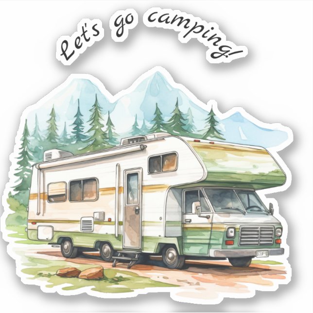 Let's Go Camping Retro RV Camper Sticker (Front)