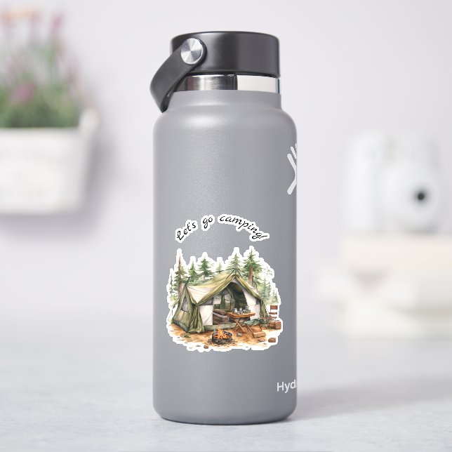 Let's Go Camping Retro Tent Sticker (HydroFlask)