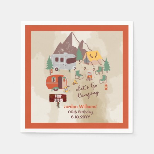 Lets Go Camping Rustic Woodsy Campground Birthday Napkins