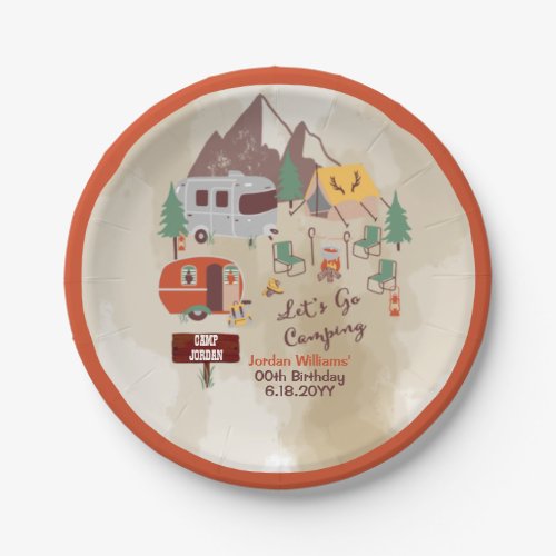 Lets Go Camping Rustic Woodsy Campground Birthday Paper Plates