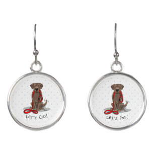 Let's Go! Chocolate Lab Labrador Retriever Funny Earrings