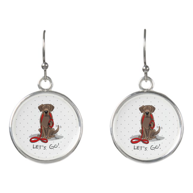 Let's Go! Chocolate Lab Labrador Retriever Funny Earrings (Front)