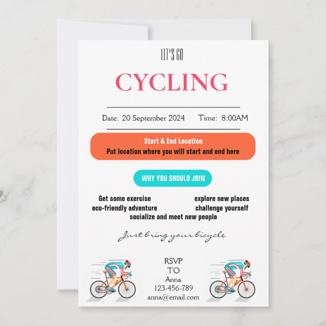 Let's Go Cycling Invitation Card (Front)