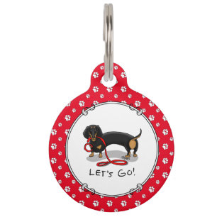 Let's Go! Dachshund (black and tan) Funny cute dog Pet ID Tag
