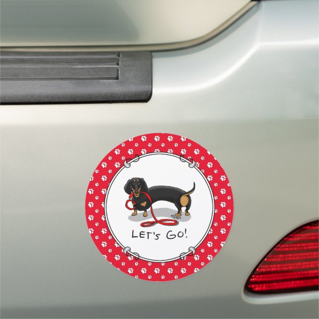 Let's Go! Dachshund (black and tan) Funny dog Car Magnet (In Situ)