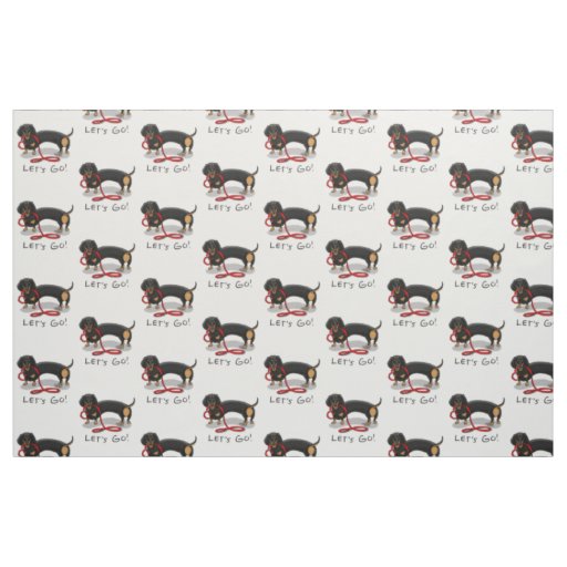 Let's Go! Dachshund (black and tan) Funny dog Fabric