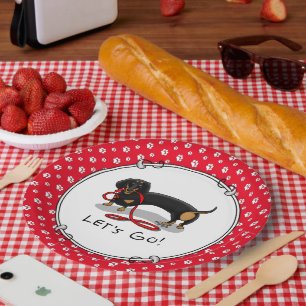 Let's Go! Dachshund (black and tan) funny dog Paper Plates