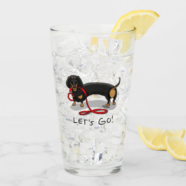 Let's Go! Dachshund Dog (black and tan) Funny cute Glass (Back Ice)