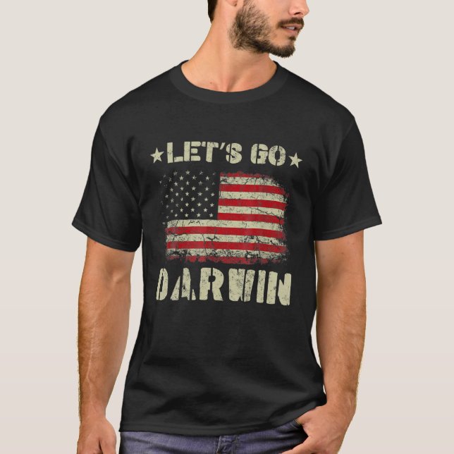 Let's Go Darwin Conservative Anti Liberal US Flag T-Shirt (Front)
