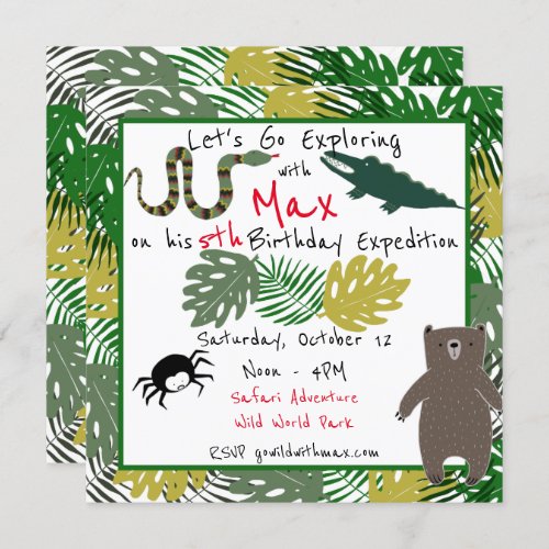 Lets Go Exploring Birthday Jungle Safari Birthday Invitation