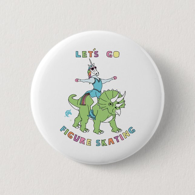 Let's Go Figure Skating Unicor Riding Dinosaur Button (Front)