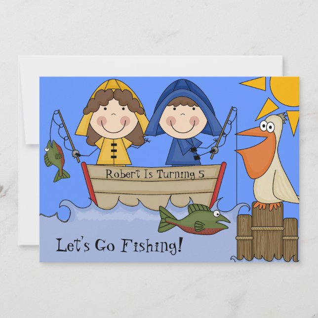 Let's Go Fishing Custom Birthday Invitation (Front)