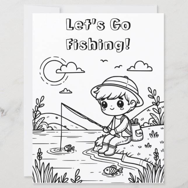 Let's Go Fishing | Kid's Coloring Page (Front)