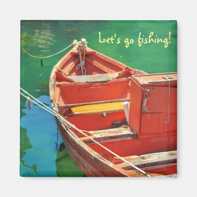 Let's go fishing! Red boat Green Water Magnet (Front)