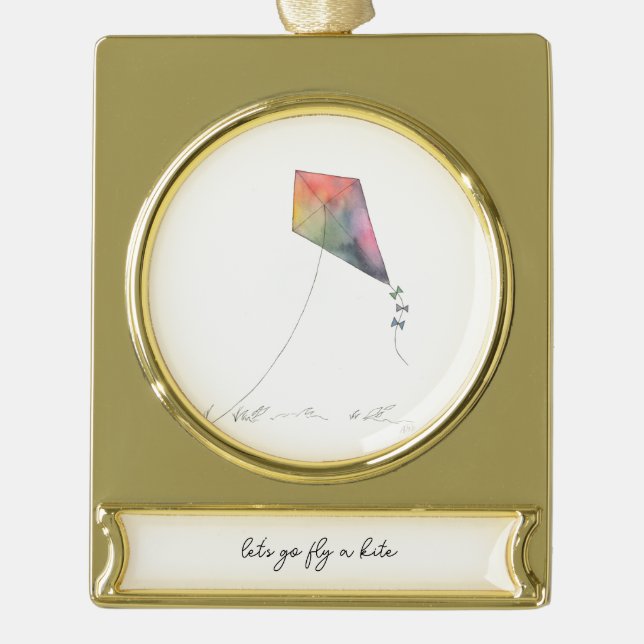 Let's go fly a kite gold plated banner ornament (Front)