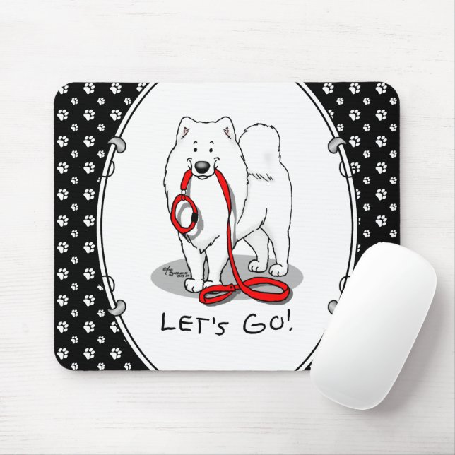 Let's Go! (for a walk) Samoyed w red leash Funny Mouse Pad (With Mouse)