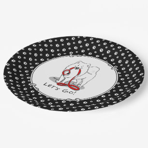 Let's Go! (for a walk) Samoyed w red leash Funny Paper Plates