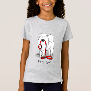 Let's Go! (for a walk) Samoyed w red leash Funny T-Shirt