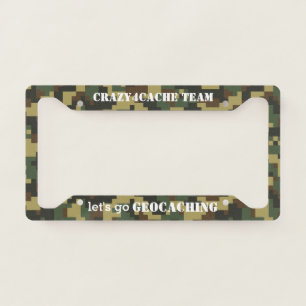 Let's Go Geocaching Custom Name Digital Camo License Plate Frame