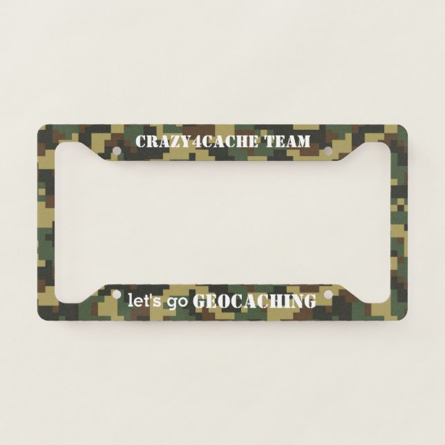 Let's Go Geocaching Custom Name Digital Camo License Plate Frame (Front)