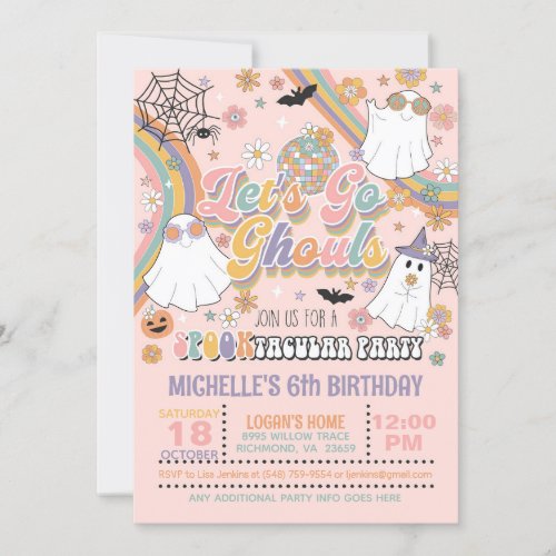 Lets Go Ghouls Birthday Invitation _ Girl Pink