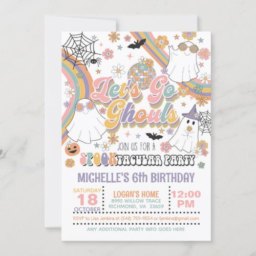 Lets Go Ghouls Birthday Invitation _ Girl White