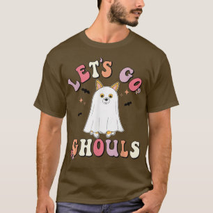 Lets Go Ghouls Corgi Floral Ghost Hippie  T-Shirt